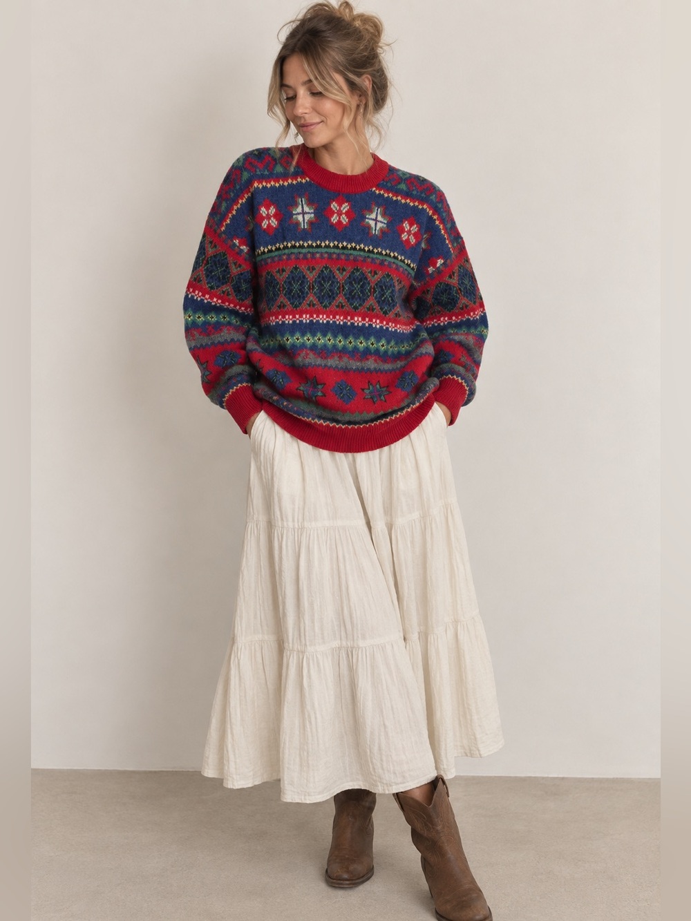 Vintage Pure Virgin Wool Fair Isle Sweater Cottagecore Nordic Knit made Italy